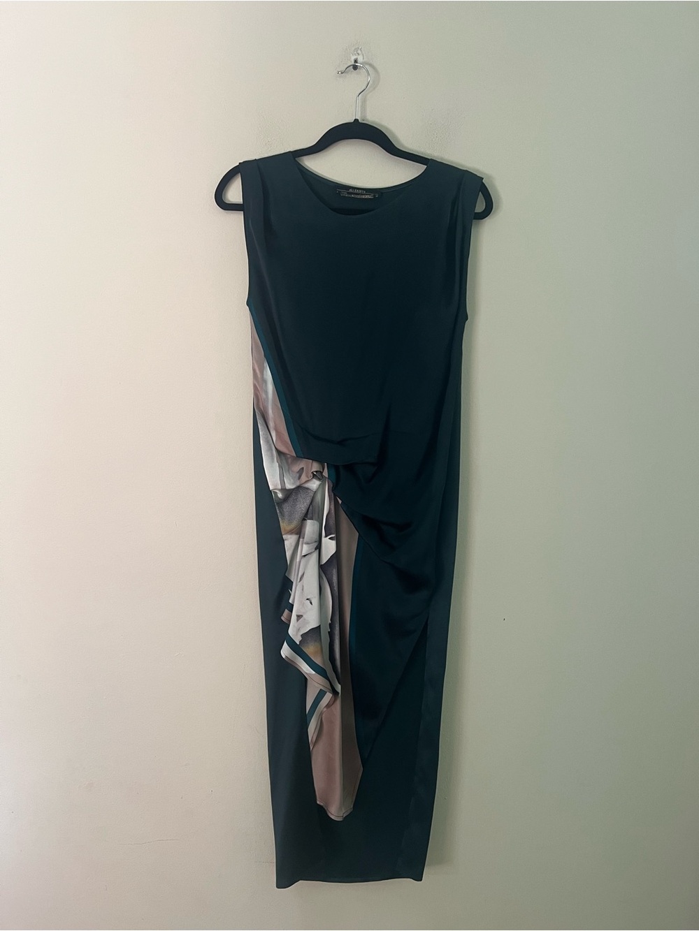 All Saints woman’s 100 % silk Sleeveless Midi Dress with Pink Draped Detail - Picture 5 of 11